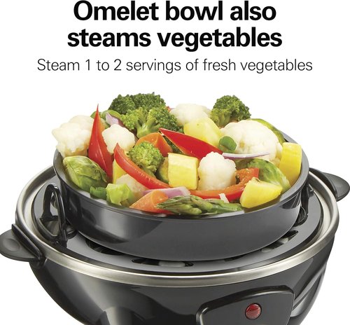 Hamilton Beach 3-in-1 Electric Egg Cooker - Hard Boiled, Poached, Omelet & Steamer, Holds 7, Black