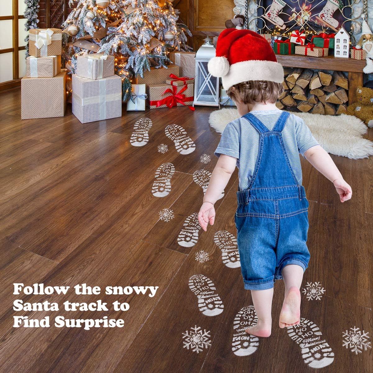 Mocoosy Christmas Stencils - 6 PCS Reusable Santa Footprints & Snowflake Templates for Holiday Crafts