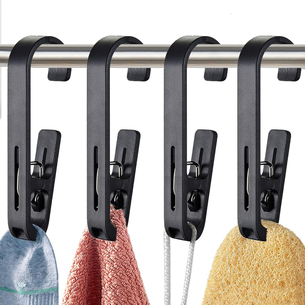 XoYoZo Laundry Hooks - Versatile Clips Hanger for Organizing Socks, Boots, Bras & Towels - 4 Pcs (Black)