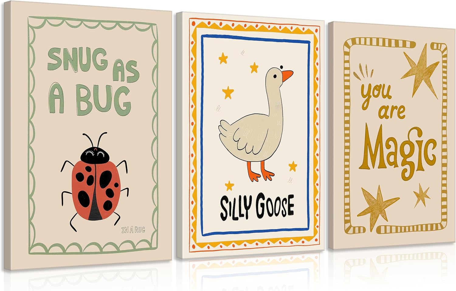 Silly Goose Nursery Canvas Wall Art - Cute Animal Insect Decor | Rustic Farmhouse Print for Kids' Rooms