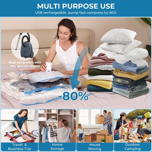 Vacuum Bags for Travel with Portable Electric Pump, 8 Pack Vacuum Seal Bags for Luggage and Suitcase Compression, Space Saver Vacuum Storage Bags for Clothes and Clothing Travel