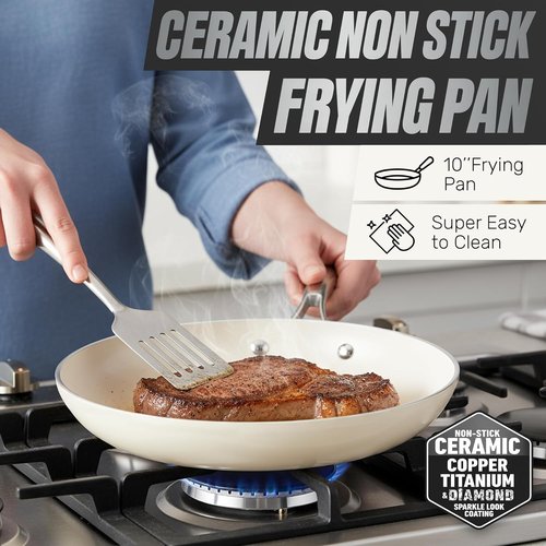 GOTHAM STEEL 10 Inch Nonstick Frying Pan - Ceramic Skillet with Stay-Cool Handle | Oven & Dishwasher Safe