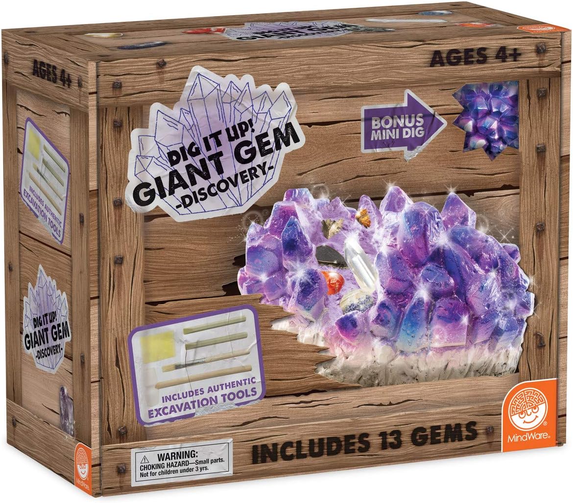 MindWare Dig It Up Giant Gem Discovery Kit | Engaging Geology Experience for Kids with 12 Real Gemstones - Ages 4+