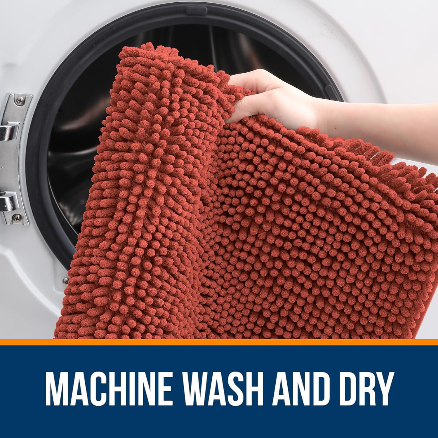 OLANLY Bathroom Runner Rugs - Soft Absorbent Chenille Bath Mats | Quick Dry, Machine Washable, 59x24, Rustic Terracotta