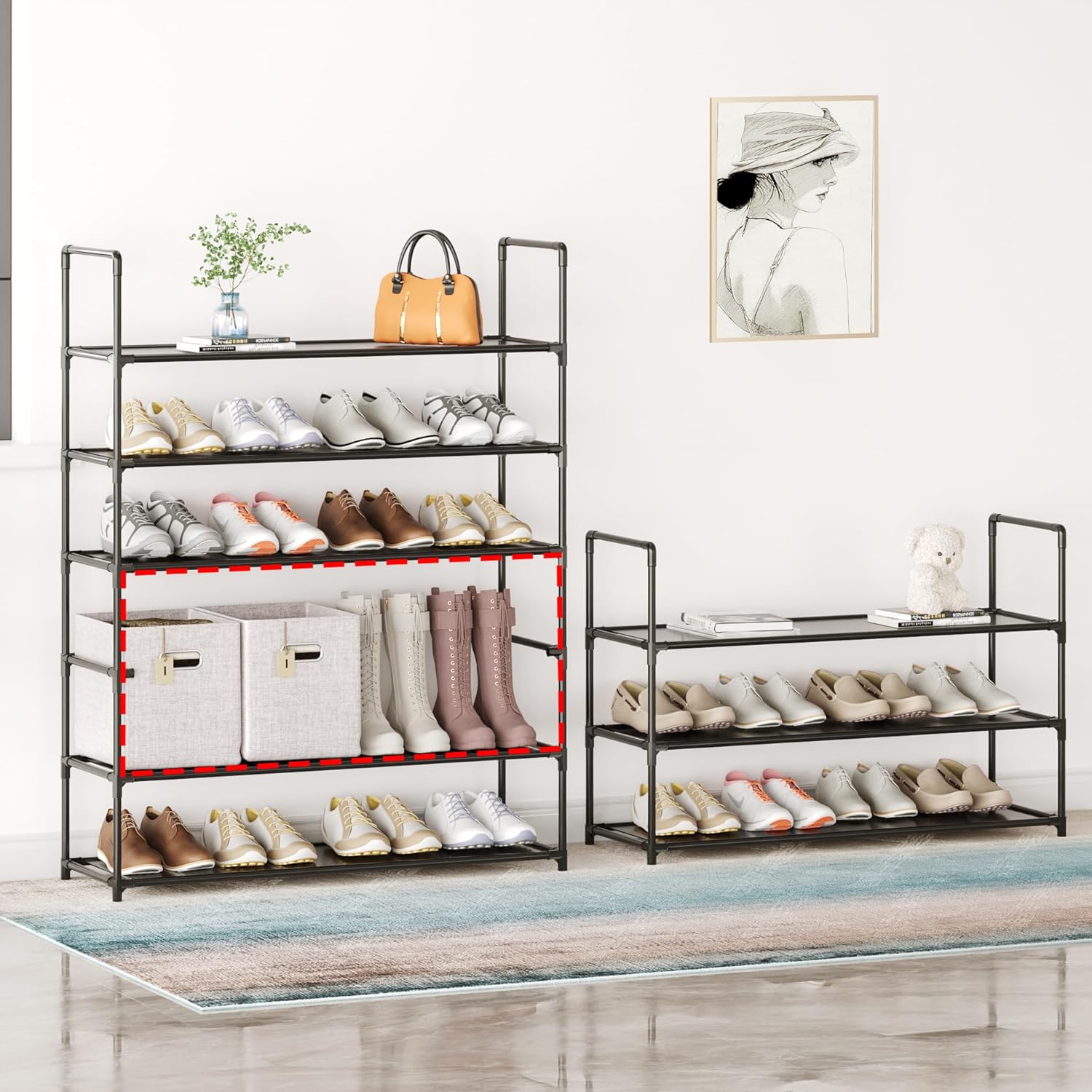 3-Tier Stackable Shoe Rack by [Brand Name] - Durable Storage Organizer for 10-12 Pairs of Shoes | Black