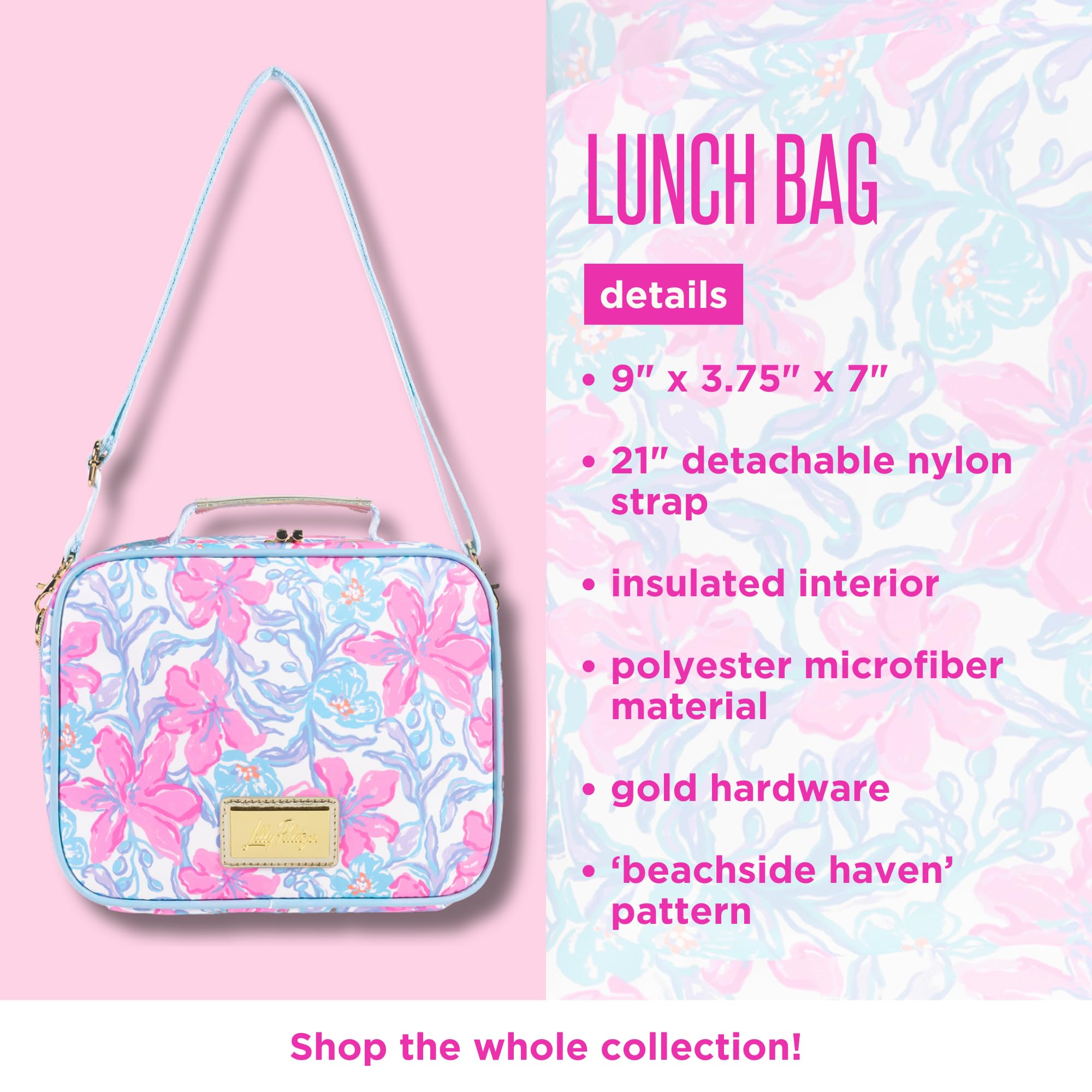 Lilly Pulitzer Insulated Lunch Box for Women, Cute Lunch Cooler Bag with Adjustable/Removable Shoulder Strap (Beachside Haven)