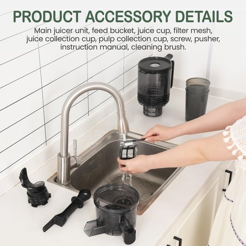 Heynemo Juicer Machines, 5.9" Wide Feed Chute Cold Press Juicer for Whole Vegetable & Fruit, 250W Slow Masticating Juicer Machines with with Dual-Layer Strainer, Easy to Clean,High Juice Yield, Black