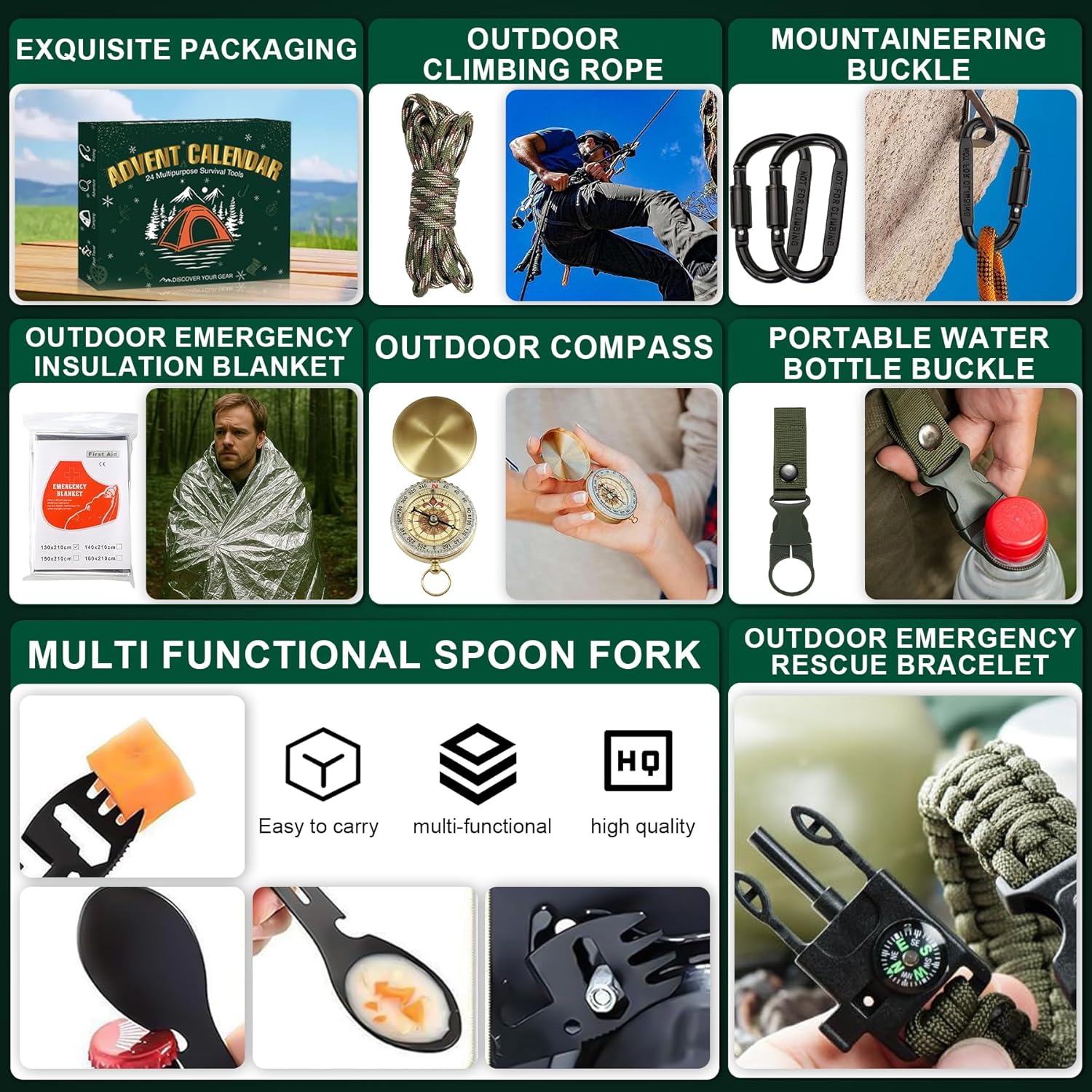 Survival Kit Advent Calendar 2025 - 24 Days of Essential Camping, Fishing & Hiking Tools | Perfect Xmas Gifts for Outdoor Enthusiasts