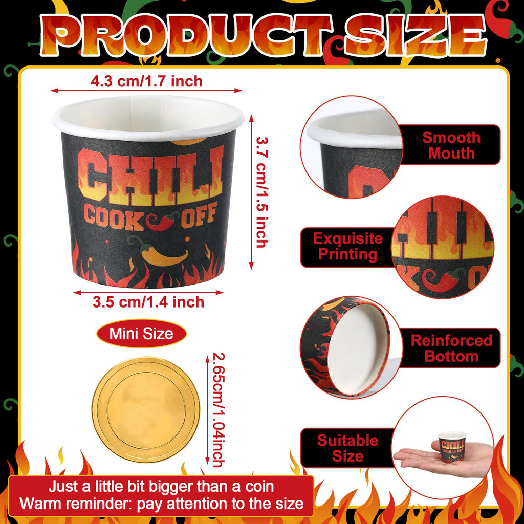 Teenyyou 300 Pcs 4 oz Chili Cook off Decorations Mini Chili Cook off Cups Disposable Food Sample Cups Small Tasting Paper Bowls for Mexican Party Supplies