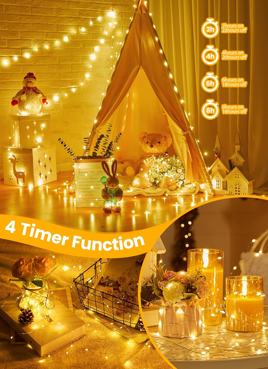 Skiennix Fairy Lights - 200 LED Waterproof String Lights with Remote & Timer | 66 Feet for Bedroom & Party Decor