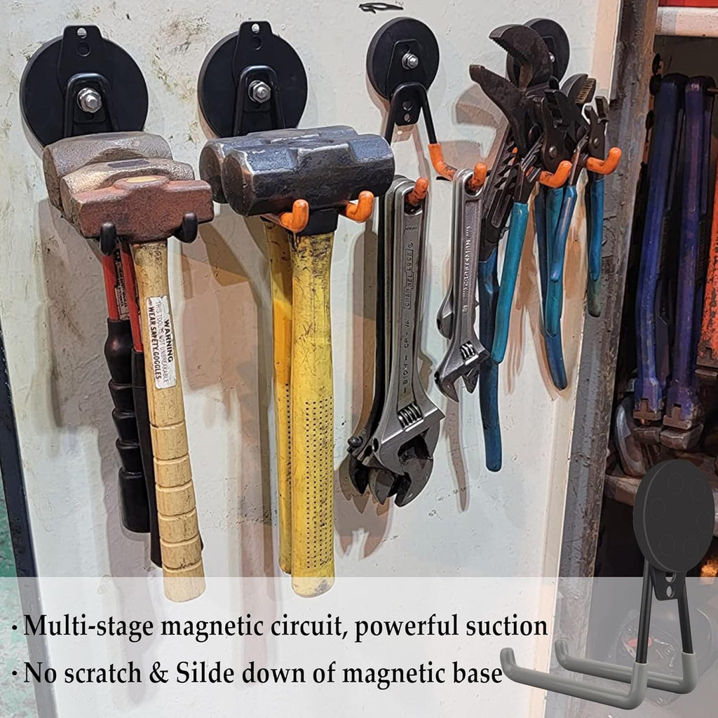 ULIBERMAGNET Magnetic Garage Hooks - Heavy Duty Power Tool Organizer | 2 Pack for Workshop & Garden Tools (Gray)