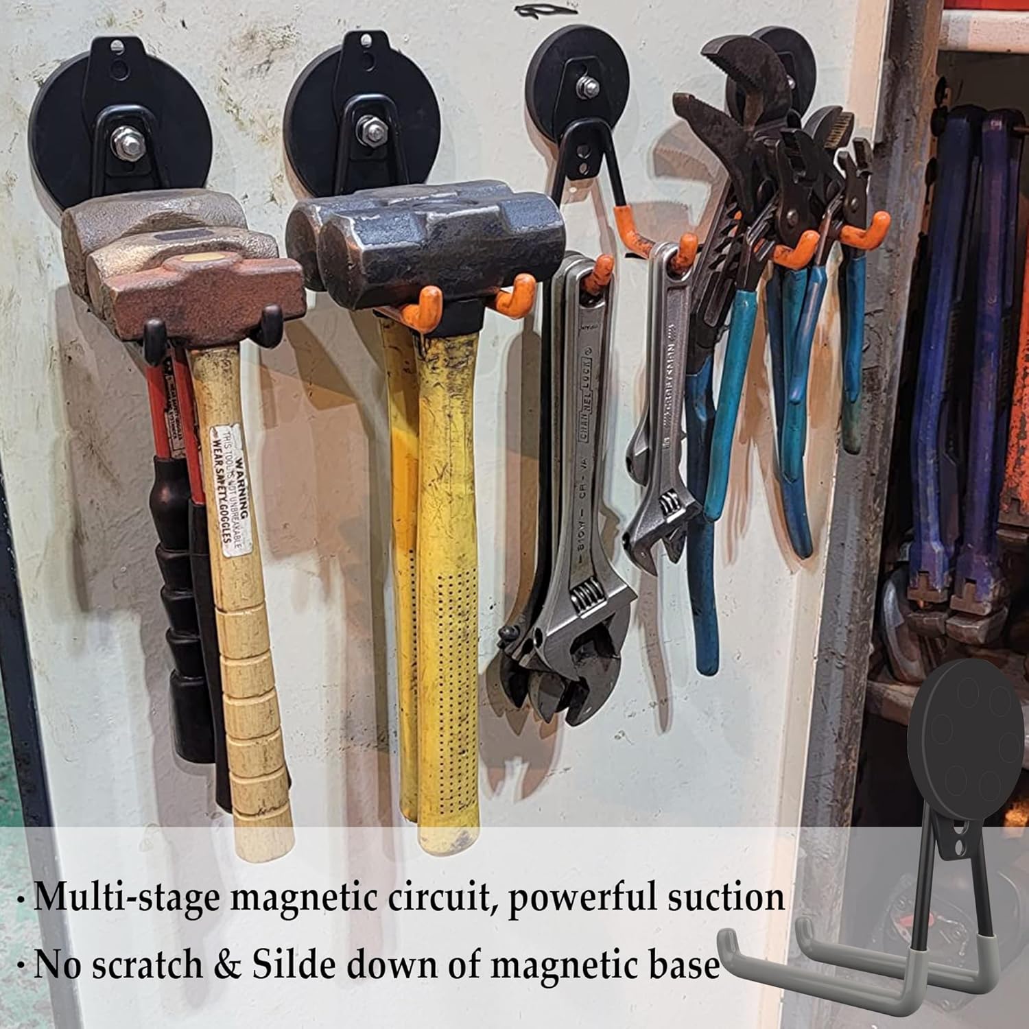 ULIBERMAGNET Magnetic Garage Hooks - Heavy Duty Power Tool Organizer | 2 Pack for Workshop & Garden Tools (Gray)