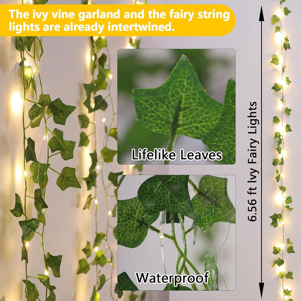 Skiennix 2 Pack LED Vines with Fairy Lights - 6.56ft Battery Operated Ivy String Lights for Home Decor