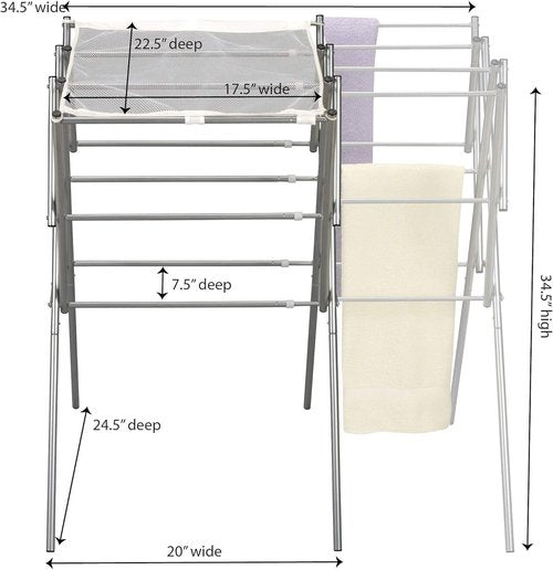Household Essentials Clothes Drying Rack - Foldable & Expandable Laundry Solution | Silver