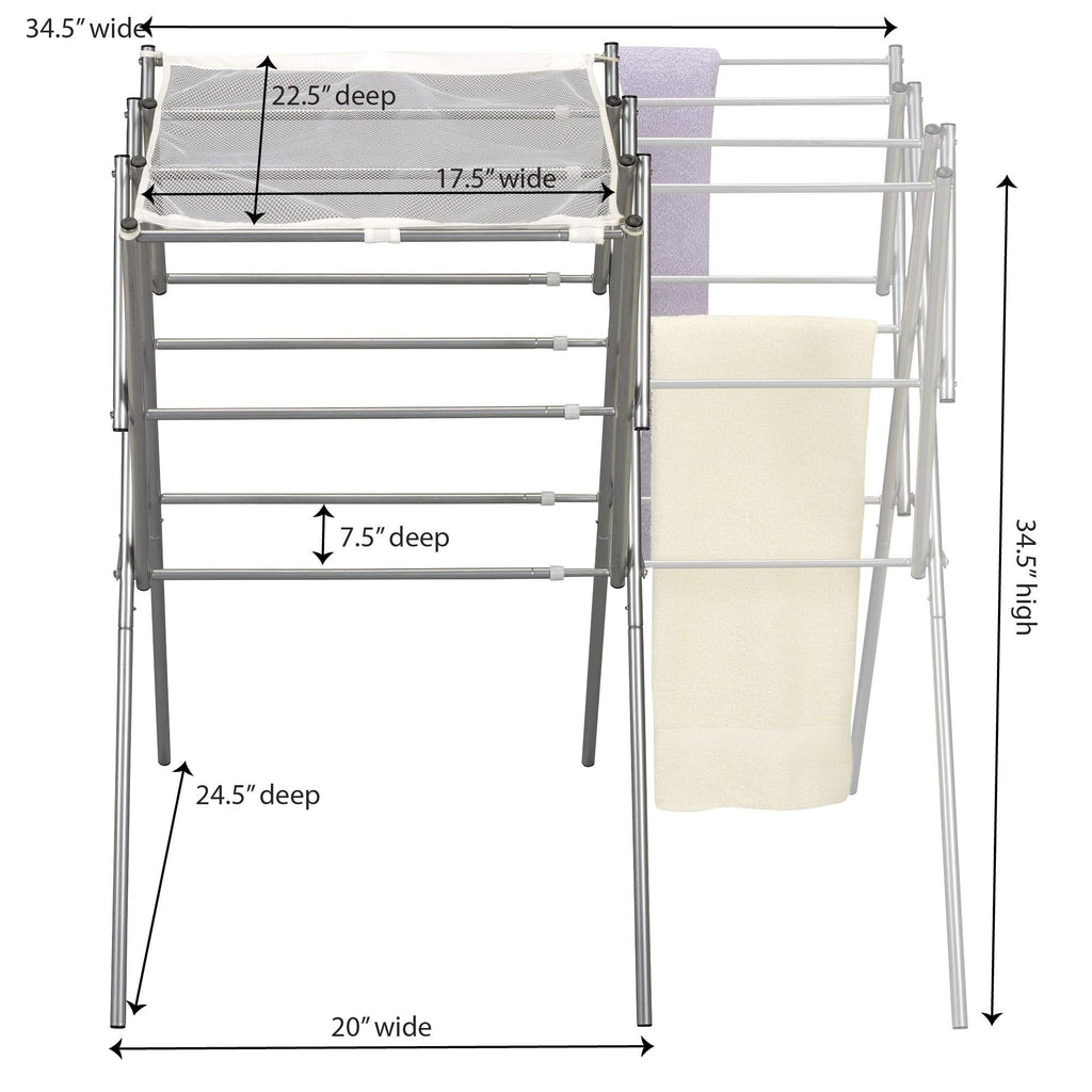 Household Essentials Clothes Drying Rack, Foldable, Expandable and Collapsible Laundry Drying Rack, Silver