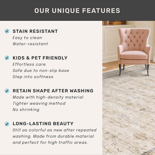 Beige Cream Area Rug 10x12 - Soft Geometric Floral Design for Living Room & Bedroom | Stain Resistant, Non-Slip