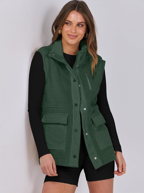 ANRABESS Women's Fleece Vest - Warm Button-Down Sherpa Jacket with Pockets | Cozy Fall Outerwear