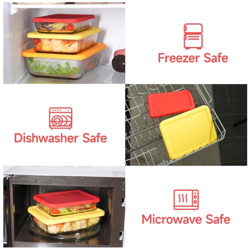 LUVCOSY 6 Cup Rectangle Silicone Storage Cover Lids Replacement for Anchor Hocking Glass Bowls (Container not Included) 2 Pack, Microwave, Dishwasher and Freezer Safe