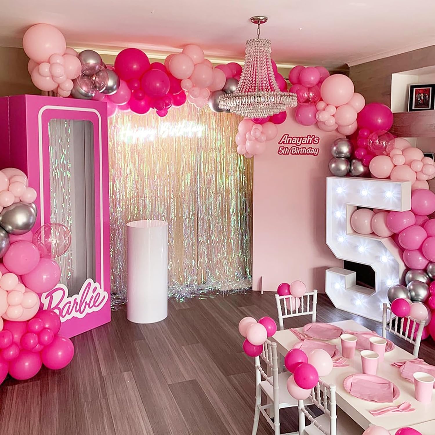 NISOCY Pink Balloons Garland Arch Kit - 124pcs Hot Pink Metallic Balloons for Valentine's Day & Birthday Decor