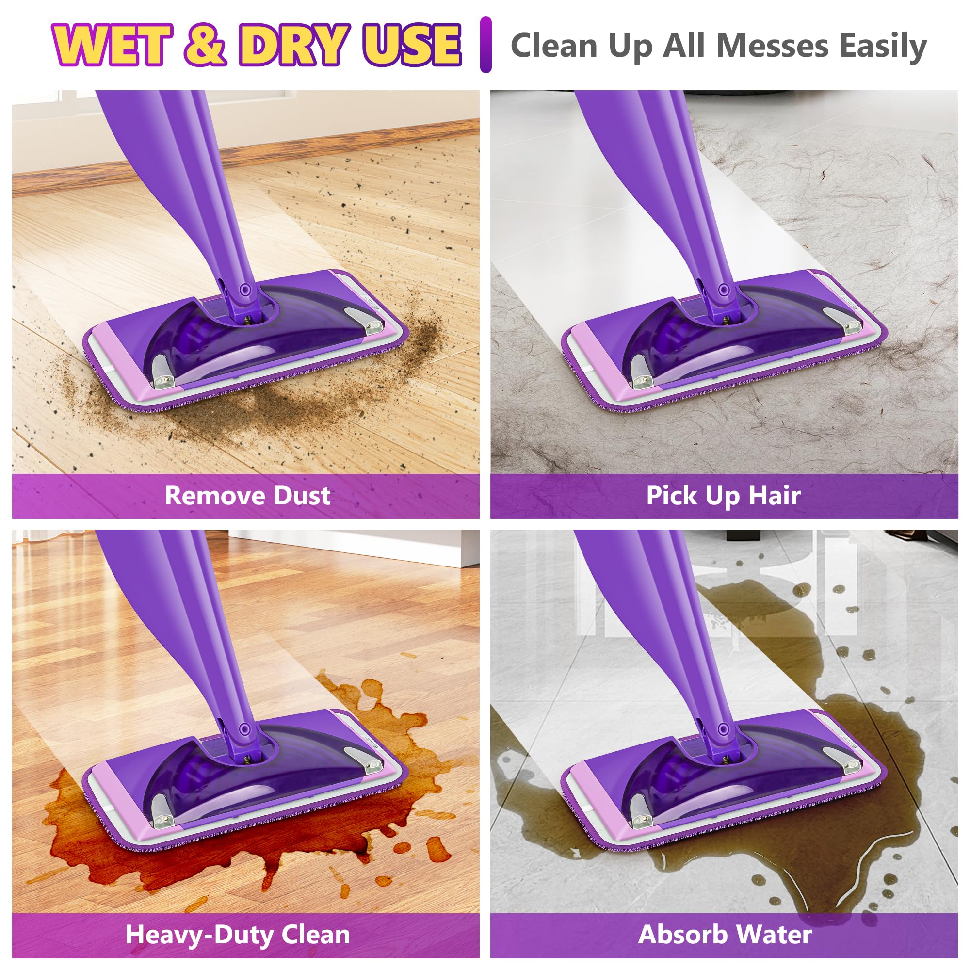 Reusable Mop Pads Refills for Swiffer WetJet, Wet Pads Refill Microfiber Mop Replacement Machine Washable Up to 100 Times for Floor Cleaning Wet Dry Use for All Floor Types, 6 Pack