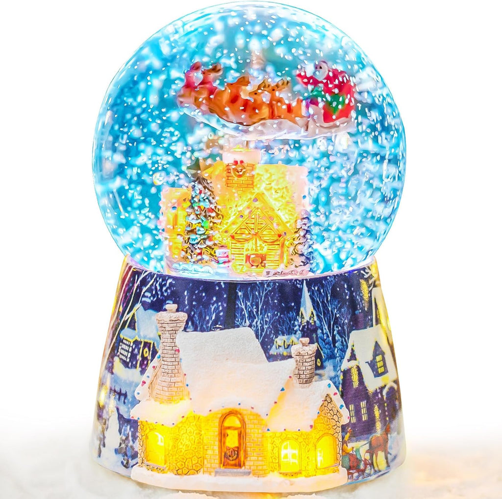Skiennix Christmas Music Box - Musical Snow Globe with Rotating Santa - Plays 14 Festive Songs