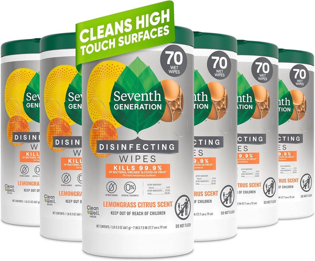 Seventh Generation Disinfecting Multi-Surface Wipes - Botanical Formula, 70 Count, Pack of 6