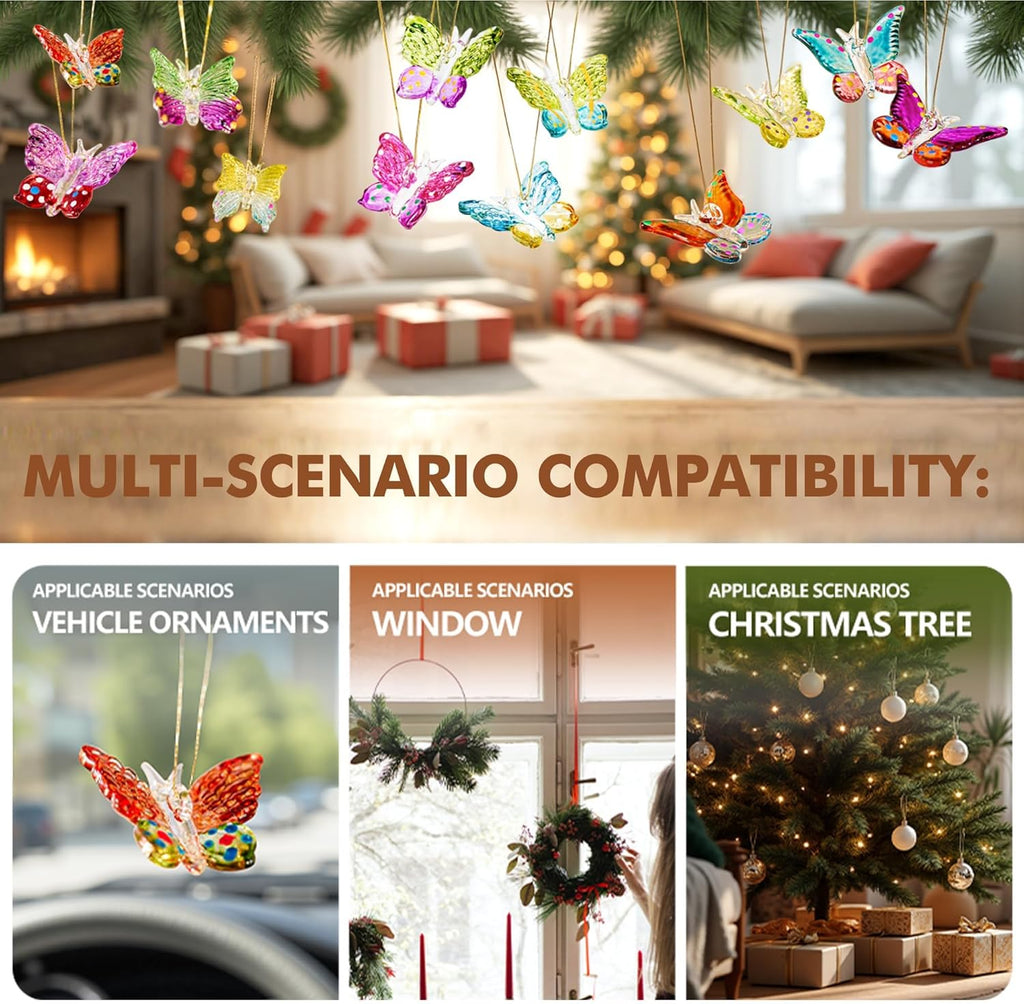 Skiennix 4-Piece Glass Butterfly Ornament Set - 1.7-Inch Crystal Hanging Decor for Home Windows