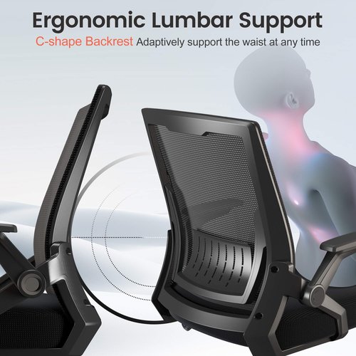 GTPLAYER Ergonomic Office Chair with Flip-up Armrests Executive Computer Chair for Home Office, Breathable Mesh & Comfy Lumbar Support, Black