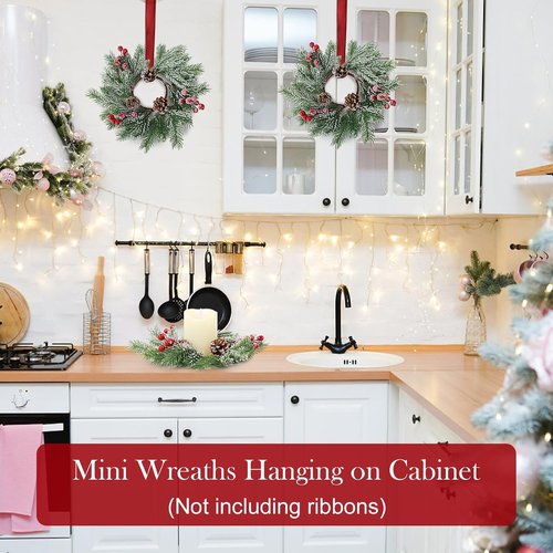 Christmas Candle Rings | Set of 8 Artificial Red Berries & Pinecones - 10 Inch Holiday Centerpieces