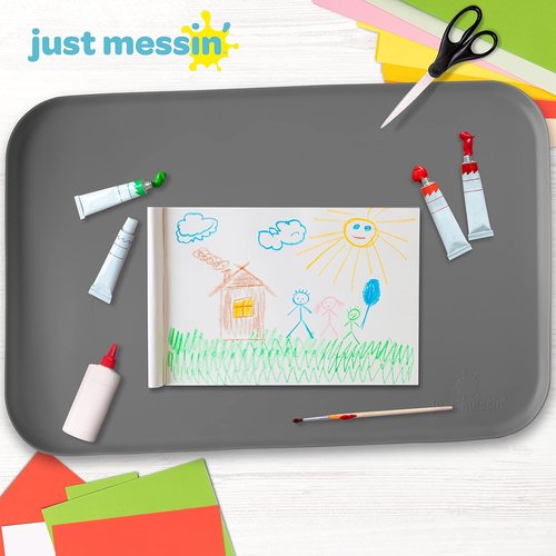 Just Messin’ Silicone Art Mat - Reusable Non-Slip, Heat-Resistant Design with Raised Edges | 16"x26", Gray