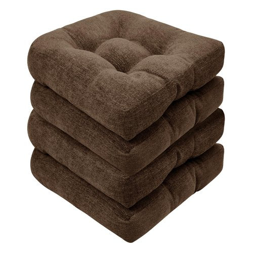 Basic Beyond Chair Cushions for Dining Chairs, Non-Slip Chair Pads, Thick Seat Cushions for Dining Room Chairs, Kitchen Chair Cushions Set of 4, 17" x 17" x 4", Brown
