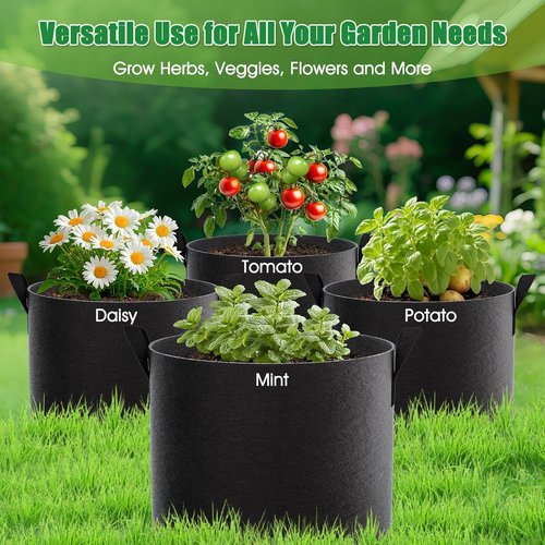 Feed Garden 5 Gallon Grow Bags - 4 Pack of 300G Non-Woven Fabric Pots with Reinforced Handles for Indoor/Outdoor Plants