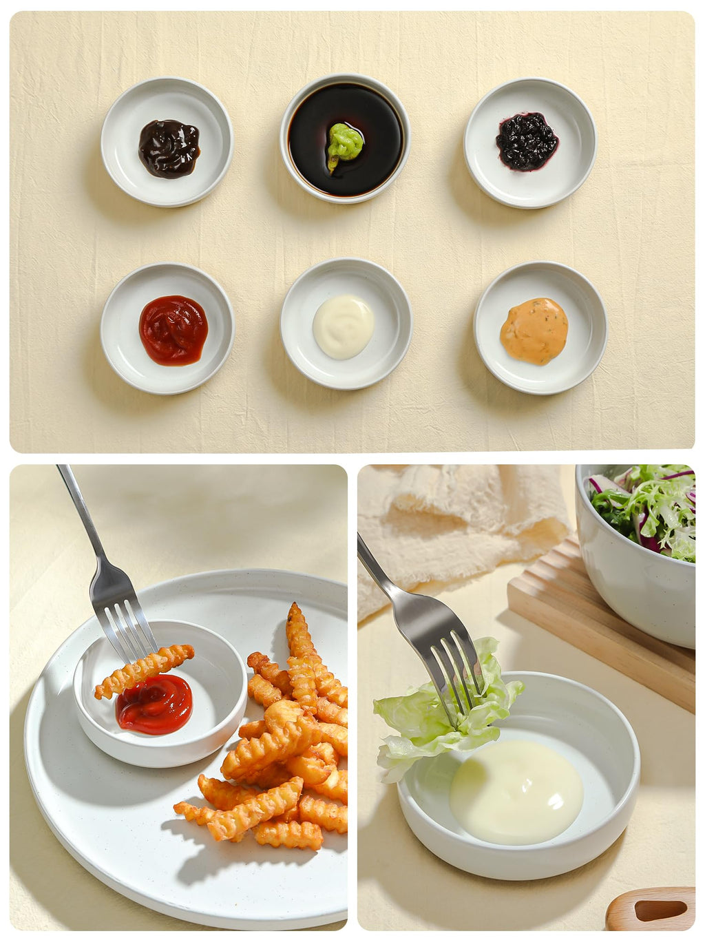 famiware Milkyway Ceramic Soy Sauce Dish, Dipping Bowls Set of 6, Dipping Sauce Bowls/Dishes, 4oz Small Serving Bowls for Side Dishes, Condiment, Sushi, Appetizer, Dessert, White