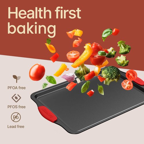 BAKKENMASTER 18-Piece Kitchen Oven Baking Set: Nonstick Gray Marble Coating, Carbon Steel Bakeware, Silicone Handles, Dishwasher Safe, Professional Quality, PFOA-Free