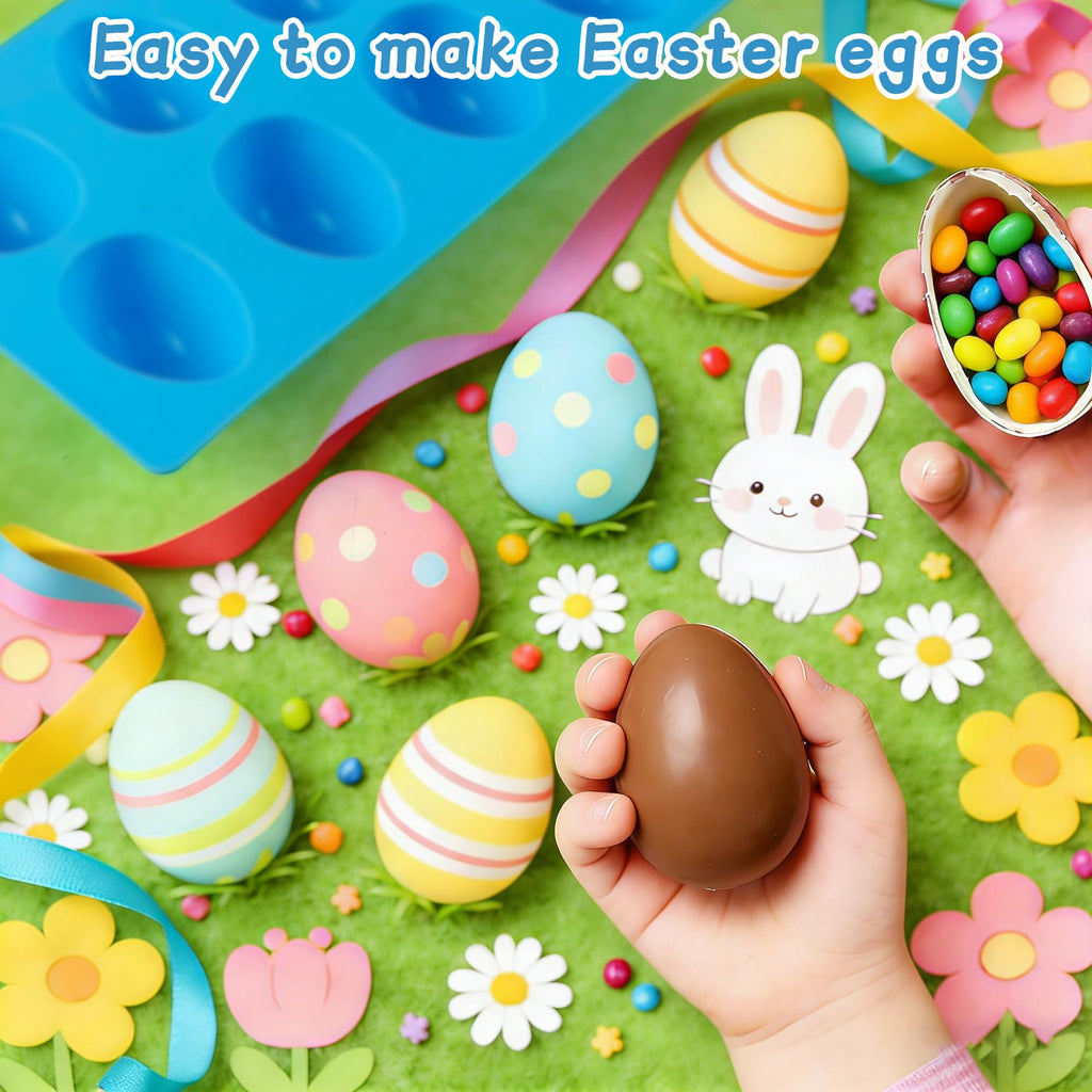 Sidosir 3PCS Easter Egg Shaped Chocolate Silicone Molds, 8-Cavity Easter Breakable Silicone Eggshell Baking Molds for Candy Making, Non-stick Easter Egg Shaped Baking Mold for Cake Decoration, Pastry