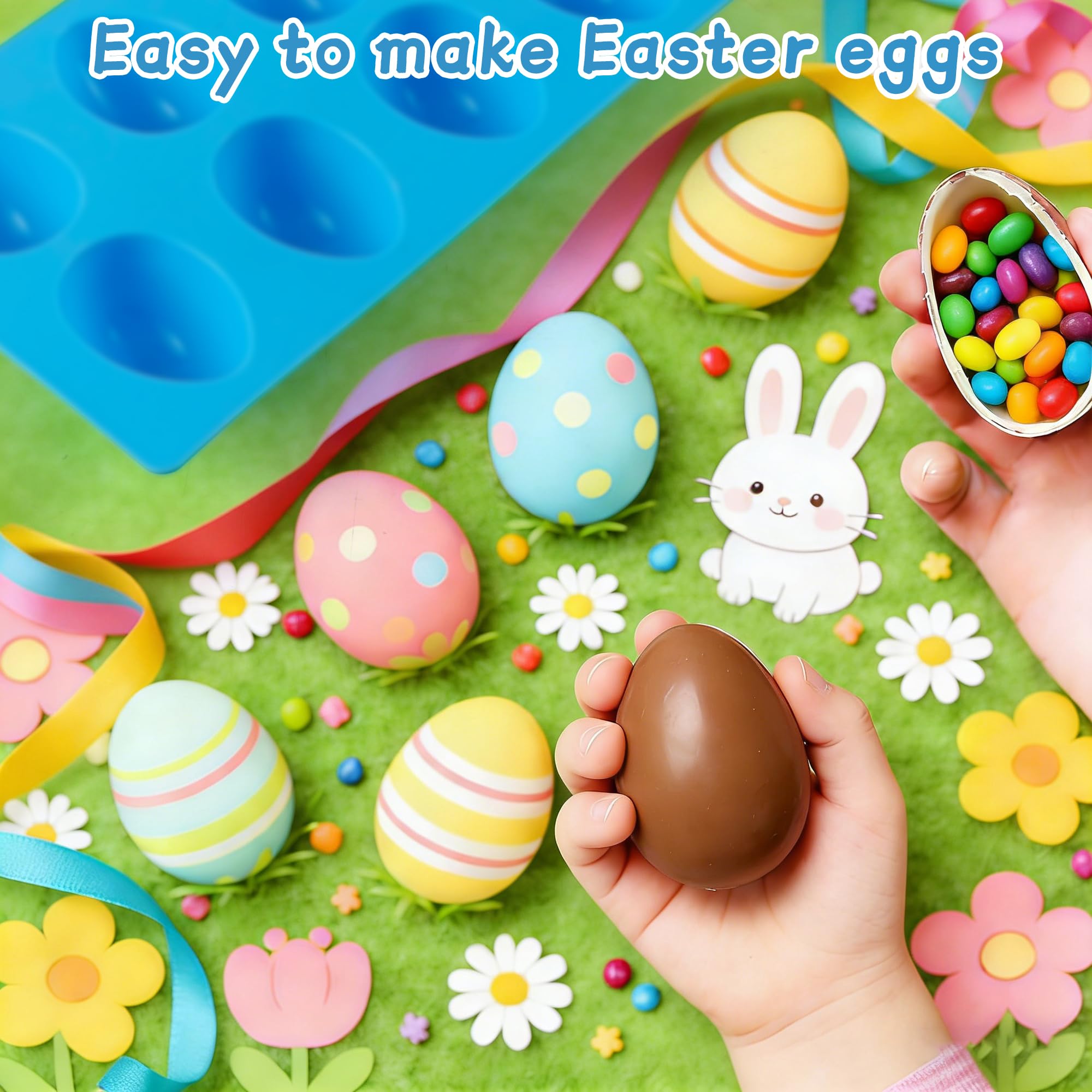Sidosir 3PCS Easter Egg Shaped Chocolate Silicone Molds, 8-Cavity Easter Breakable Silicone Eggshell Baking Molds for Candy Making, Non-stick Easter Egg Shaped Baking Mold for Cake Decoration, Pastry