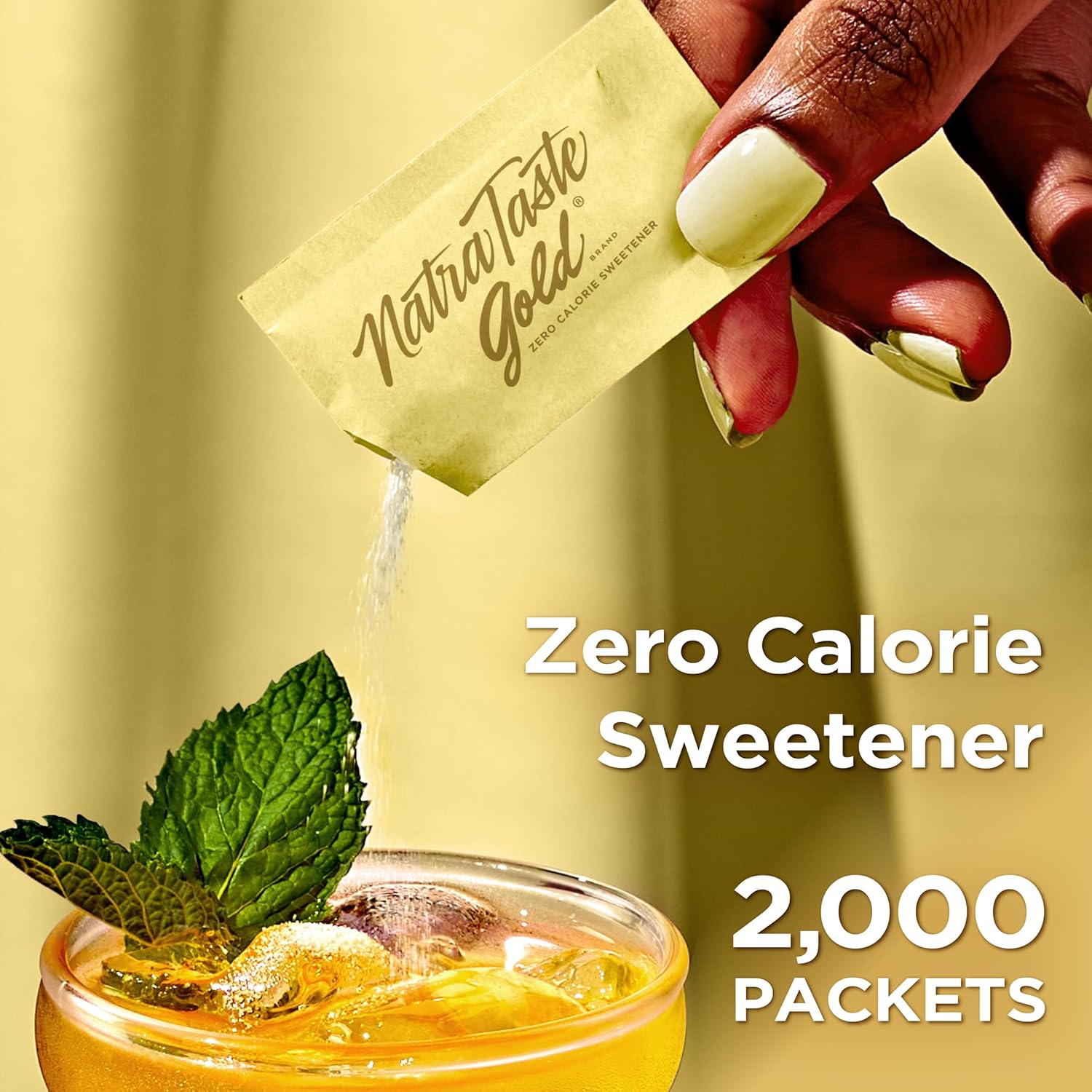 NatraTaste Gold Zero Calorie Sucralose Sweetener Packets - 2000 Count | Gluten-Free, Vegan Sugar Substitute for Drinks and Baking