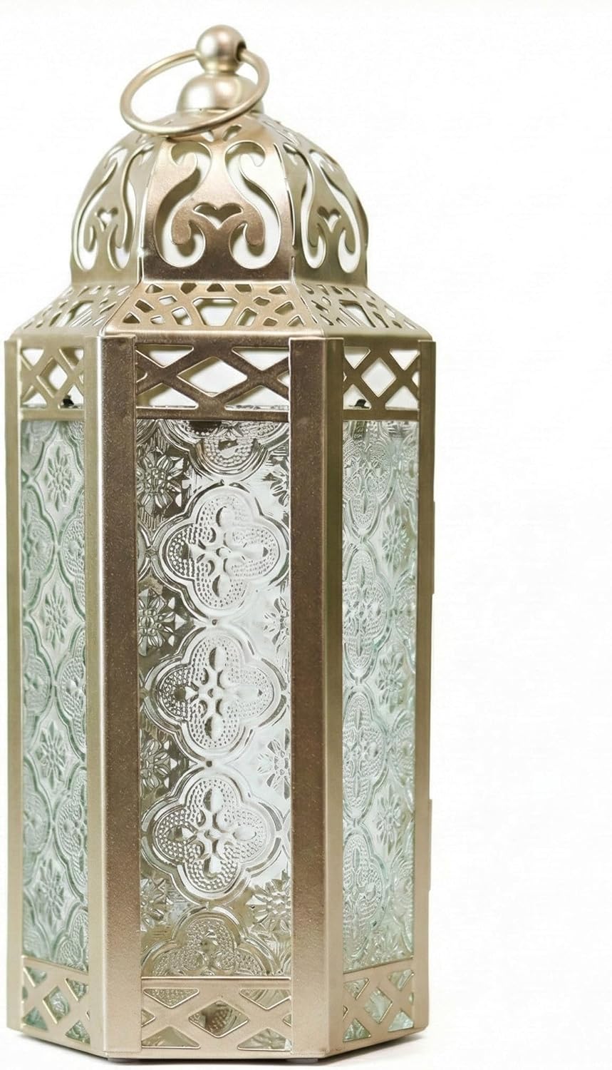 VELA Lanterns 10.5" White Gold Moroccan Candle Lantern - Elegant Decorative Holder for Indoor/Outdoor Use