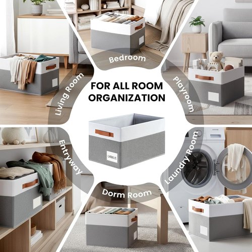 Criusia Large Closet Storage Baskets - 4 Pack Non-Dust-Absorbing Organizer Bins with Handles & Labels | Decorative Collapsible Baskets for Home