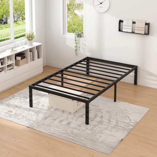 Jetoo Metal Bed Frame - Twin Size with Storage Space | Heavy-Duty Sturdy Foundation, Easy Assembly, Black, 14 Inch