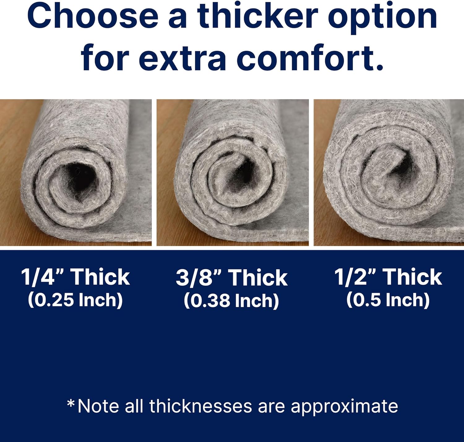 RUGPADUSA - 100% Felt Rug Pad - 8'x10' - 1/2" Thick - Protective Cushioning for All Floors
