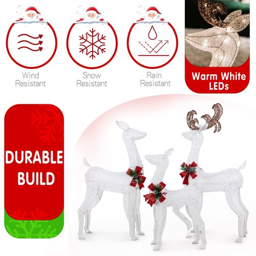 5Ft 3-Piece LED Lighted Christmas Deer Family Outdoor Yard Decorations,3D Super Large Christmas Reindeer Decor,Outdoor Lighted Holiday Deer with 360 LED Displays for Patio,Lawn&Garden,White