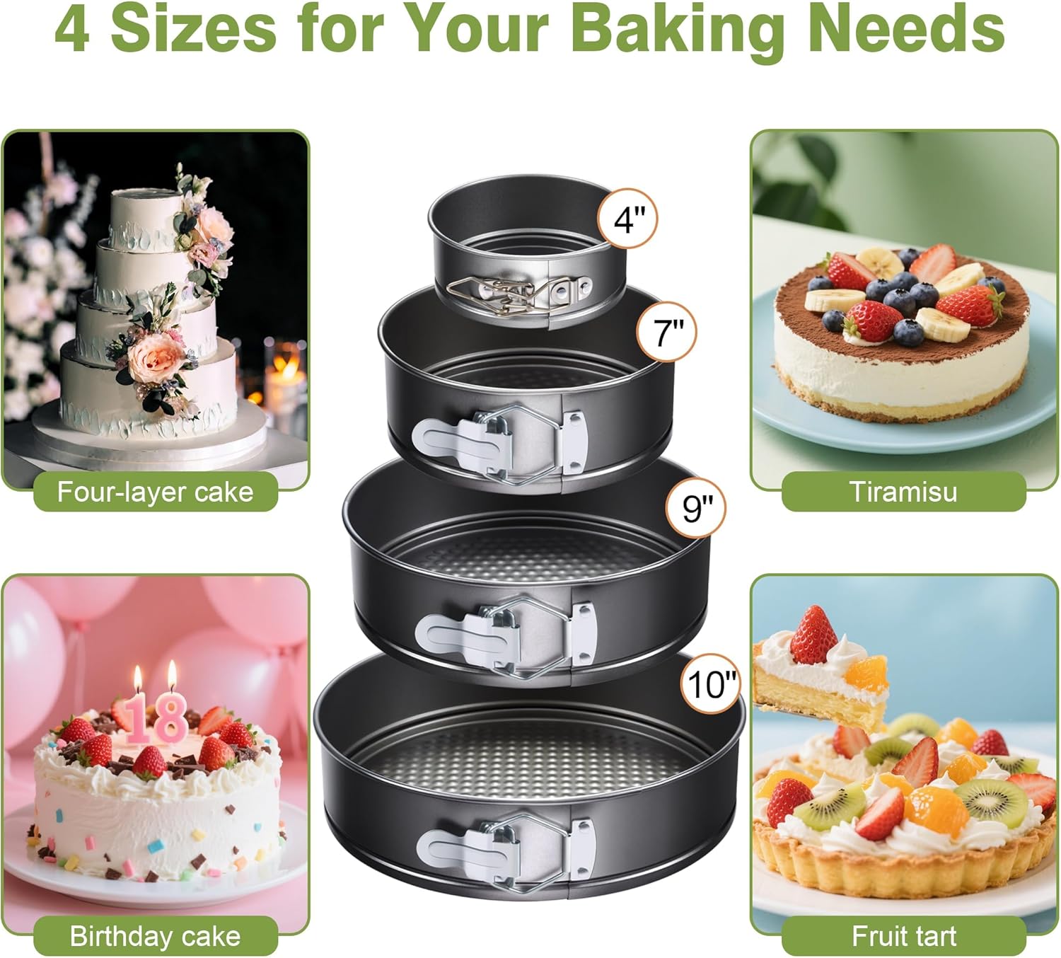 Skiennix 139PCS Springform Cake Pan Set - Non-Stick Cheesecake Pans (4/7/9/10-Inch) + Decorating Supplies