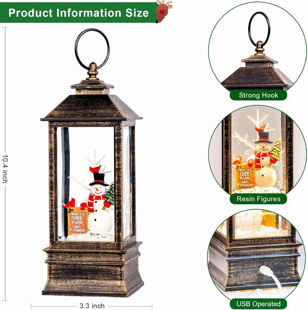 Skiennix Christmas Snow Globe Lantern - Musical Snowman & Tree Light - USB/Battery Operated | Holiday Home Decor