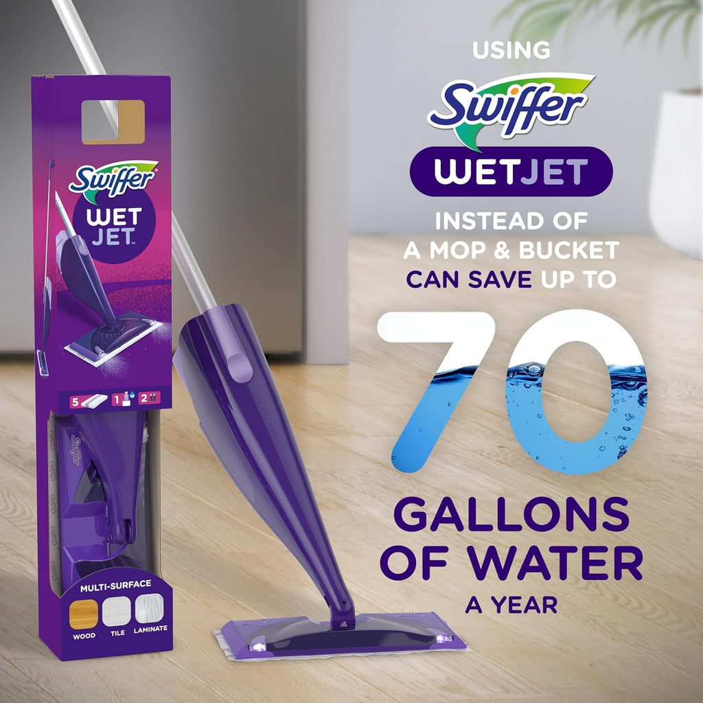 Swiffer WetJet Hardwood Floor Spray Mop Cleaner Kit - Includes Power Mop, 10 Pads & Solution