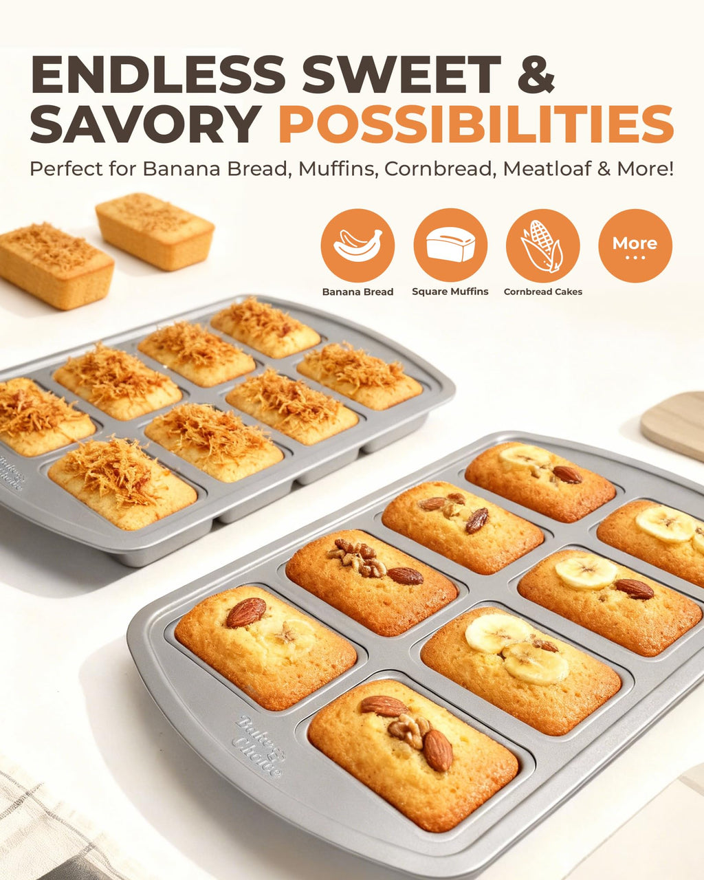 Bake Choice Mini Loaf Pan, 8-Cavity Non-Stick Carbon Steel Baking Pans Set for Banana Bread, Cornbread, Cheesecake, Muffins, Pound Cake, Small Meatloaf, Bread Pan