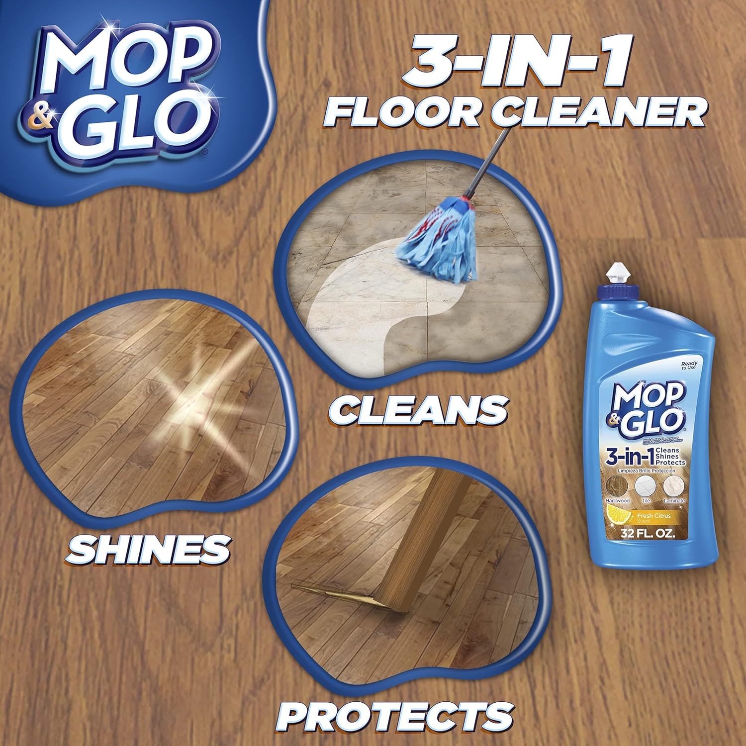 Mop & Glo Professional Floor Cleaner - Multi-Surface, Fresh Citrus Scent, 64 Oz