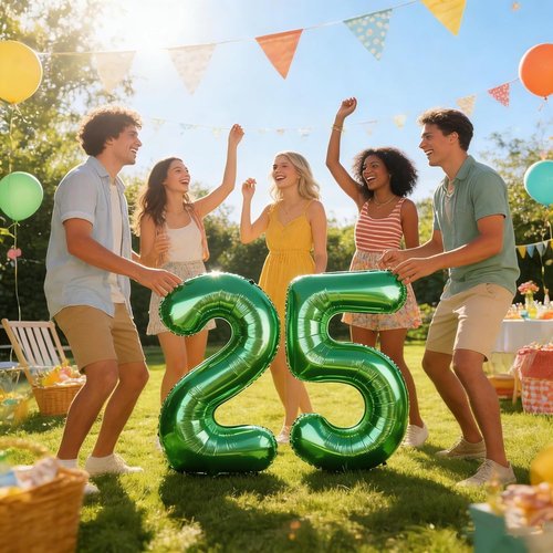 Happy 25th Birthday Decorations - 40 Inch Dark Green Foil Balloon Numbers for Women | Perfect for Parties & Anniversaries