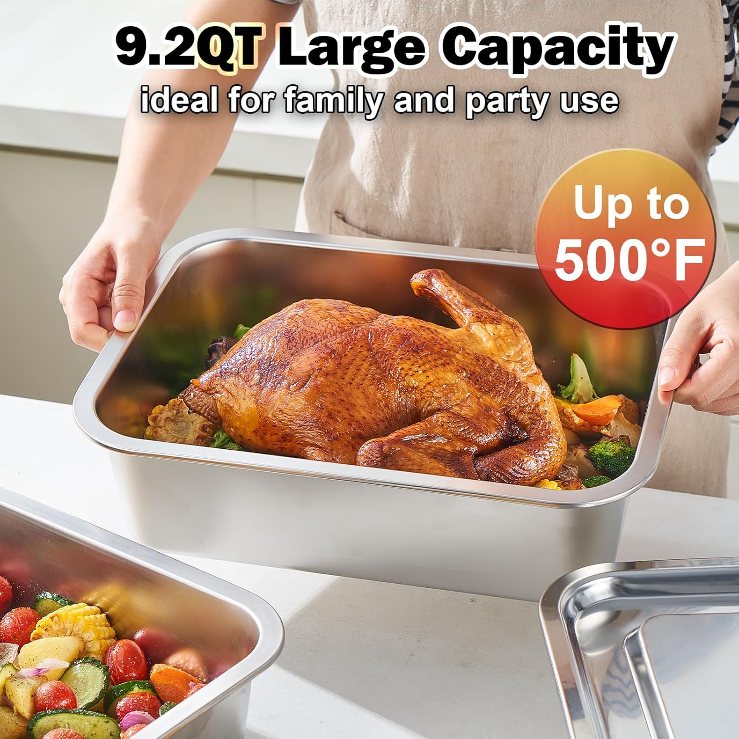 Skiennix 4-Piece Extra Deep Lasagna Pan Set - 11.6x15.6 Inch Nonstick Stainless Steel with Lid | 9.2QT Capacity