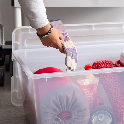 IRIS USA 91 Qt. Stackable Plastic Storage Bins - BPA-Free, Durable Organizing Solution, 4 Pack - Red